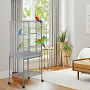 ZENY 53 Rolling Bird Cage Large Wrought Iron Cage Lovebird House with Rolling Stand White