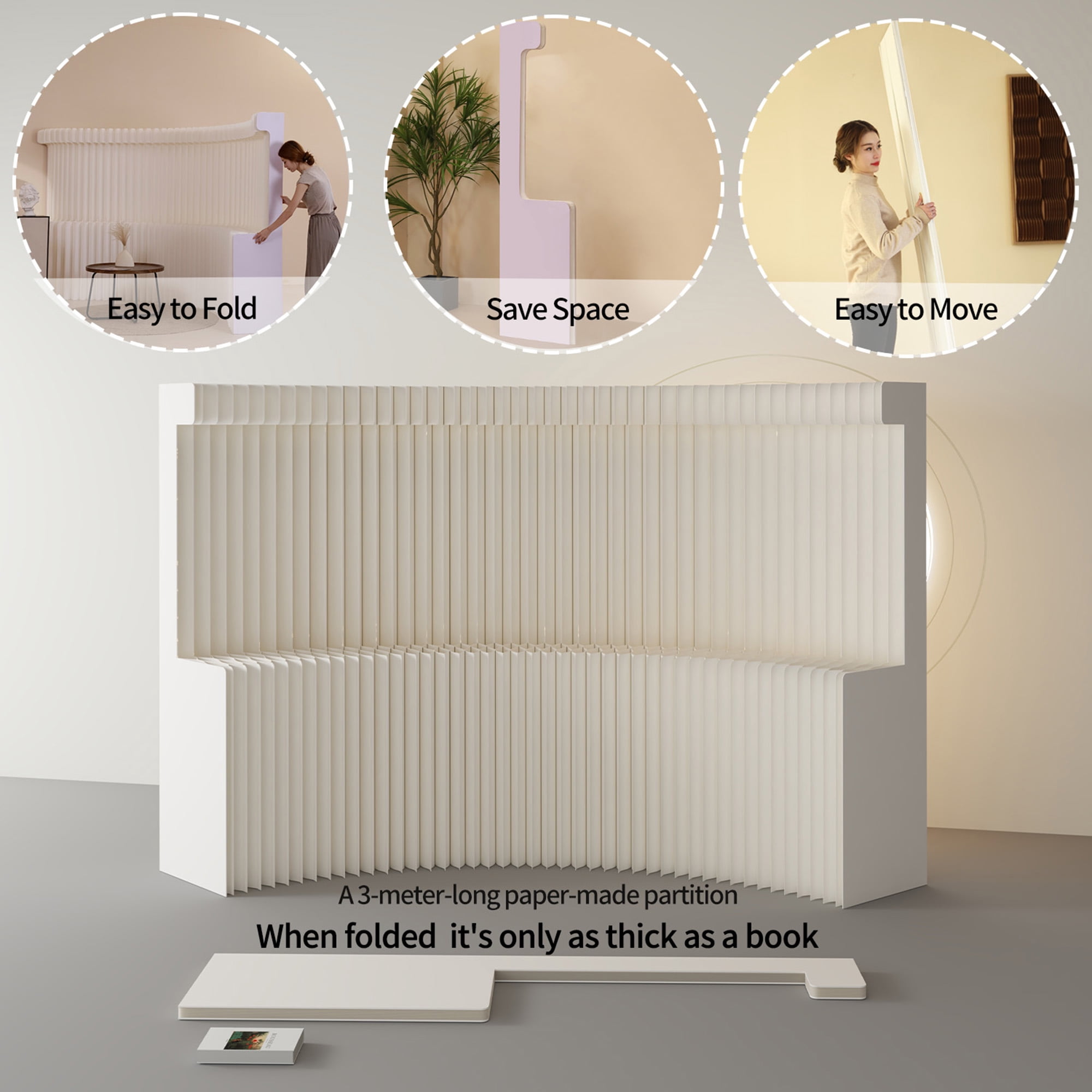 Room Divider Screen: Portable, Foldable Paper Wall with Display Stand | Partition for Booth, Office and Home Decor