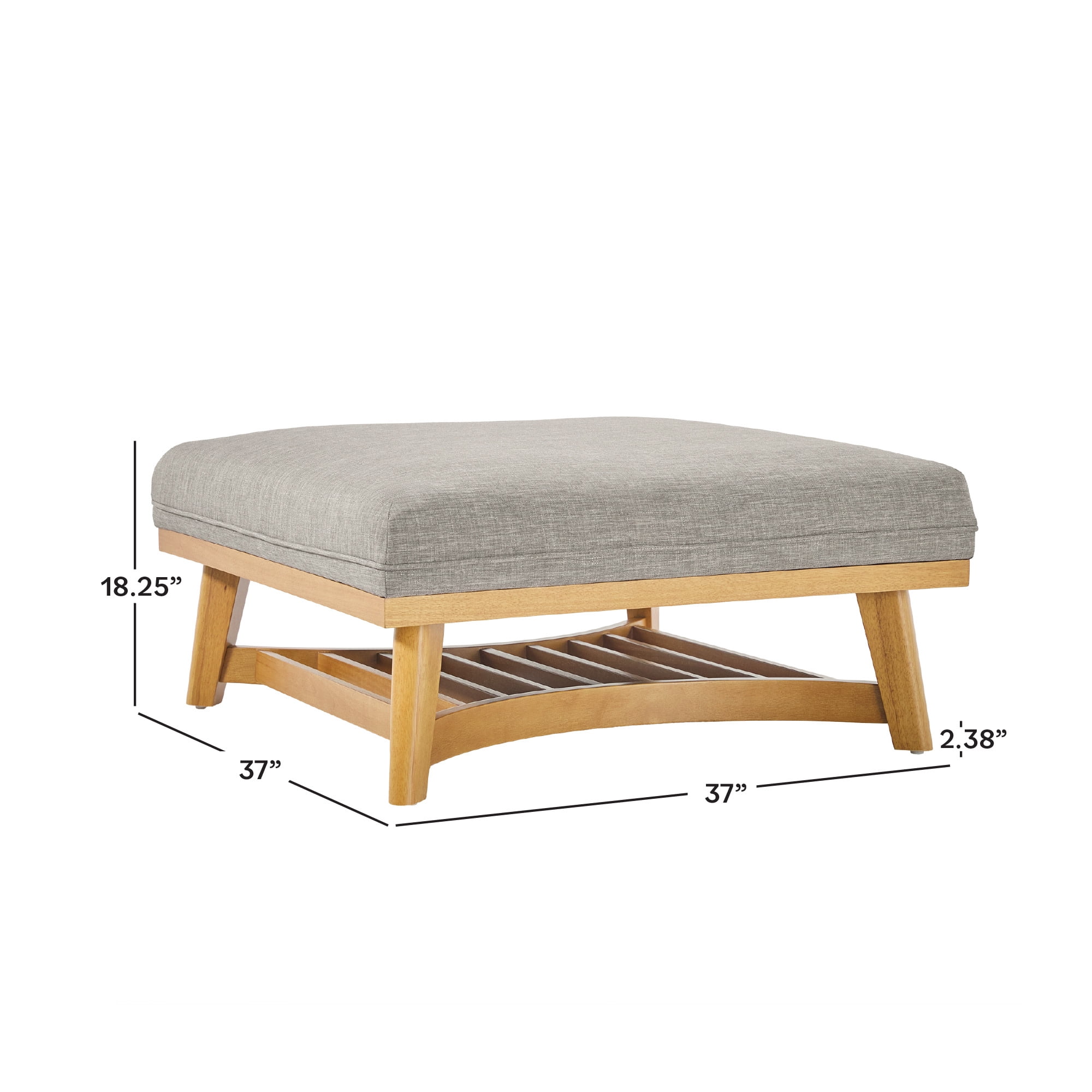 Walker Edison Modern Farmhouse Easy Assembly Linen Large Ottoman, Dark Grey