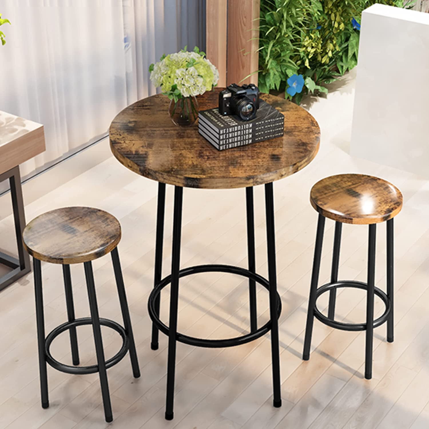 FULDA 3Piece Bar Table Set for Small Space, Round Dining Table Set for