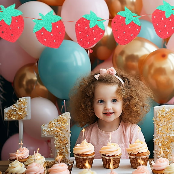 Masteelf Fruit Theme Birthday Banner Strawberry Party Decorations Red