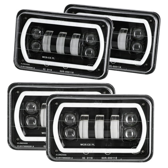AUFER 4PCS Square 4x6 Led Headlights with White/Yellow Halo Seal Beam Compatible with Ford Truck Replace for H4651 H4652 H4656 H4666 H6545