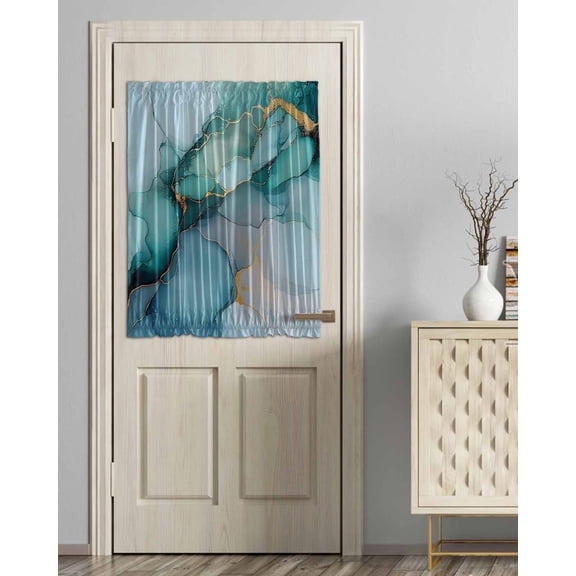 Turquoise Gold Marble Blackout Curtains French Door Curtains for Door Window, Abstract Teal Modern Geometric Privacy Drapery for Patio/Sidelight Doors, 1 Panel with Tieback, 54 x 40 Inches