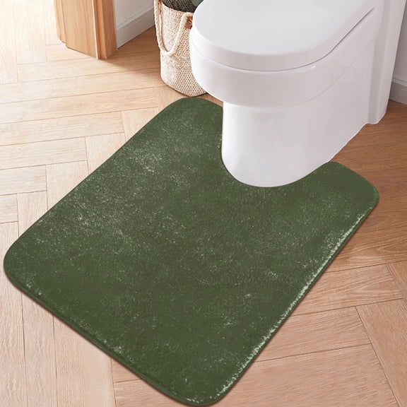 RMDQTR 20" × 24" U Shape Bathroom Rugs Plush Toilet Base Mat Soft Rugs Non Slip Absorbent Solid Olive Green Color Tone