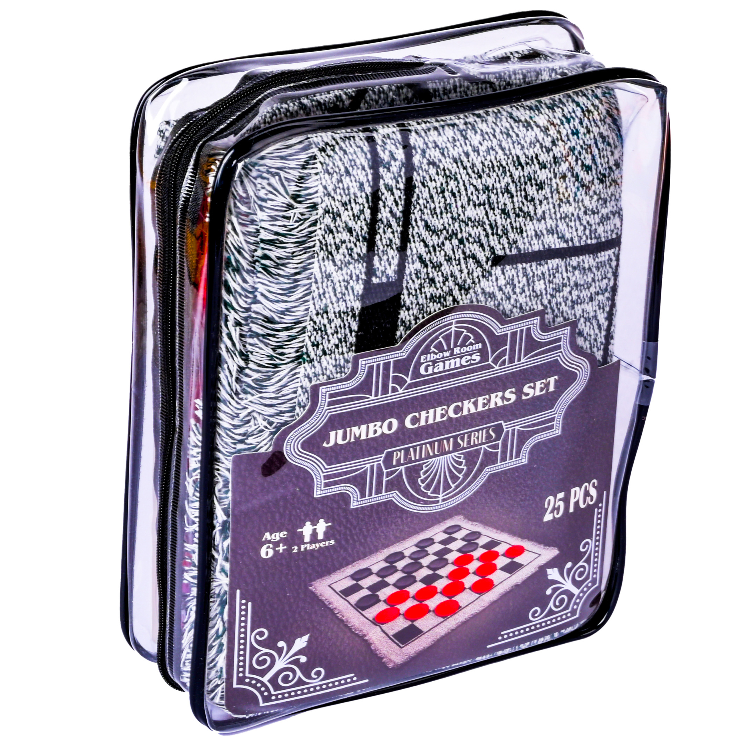 Elbow Room Games Jumbo Checkers Set with Double Sided Cloth Mat and Storage Bag – Includes 25 Extra Large Play Pieces for Outdoor & Indoor Family Events, Includes Tic Tac Toe Bonus Game