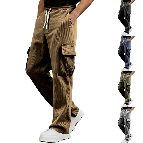Men's American Retro Workwear Corduroy Pants, Loose Straight-leg Wide-leg Casual Trousers for Fall, Winter and Vintage Look,Army Green,L