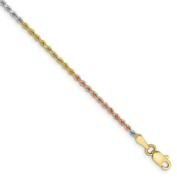 Finest Gold 14K Tri-Color 1.75 mm 7 in. Diamond-Cut Rope Chain Bracelet