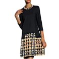 thumbnail image 1 of CEHVOM Women Retro Short Patchwork Evening O-Neck Party Prom Vintage Dress, 1 of 3