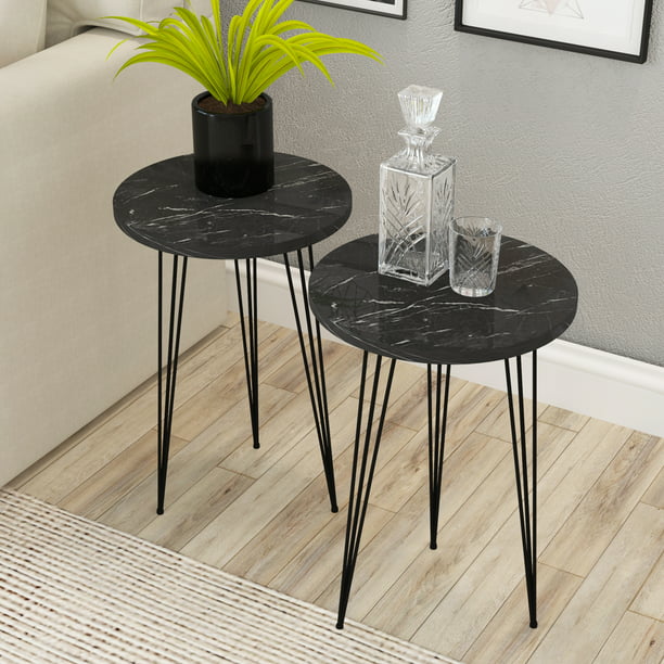 Marble Look Wood Round Sofa Side Tables, Sofa End Tables With Storage Uk