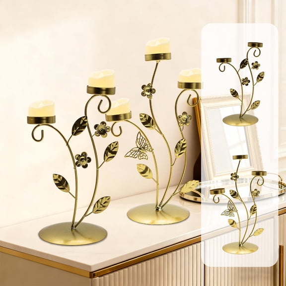 Candlestick Holders European-Style Luxurious Vintage Ironwork Floral Candlestick Ambient Patterns Openwork Home Metal Candlestick Holiday Birthday Candlestick Decorative Ornament