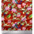 thumbnail image 1 of Soimoi polyester Crepe Fabric Leaves,Floral & Hummingbird Bird Printed Craft Fabric by the Yard 42 Inch Wide, 1 of 1