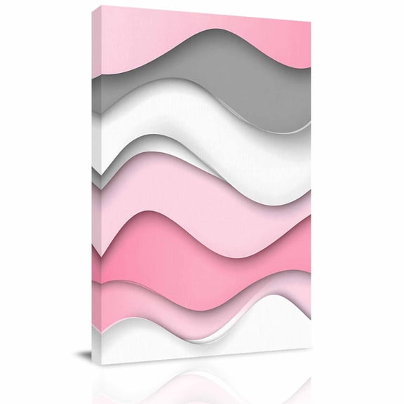 Canvas Wall Art, Pink Gray Ombre Framed Canvas Prints for Bedroom Bathroom, Geometric Modern Abstract Moire Art Gallery Wrapped Wall Decor for Home Office, Gifts, 11"x14" Ship Next Day