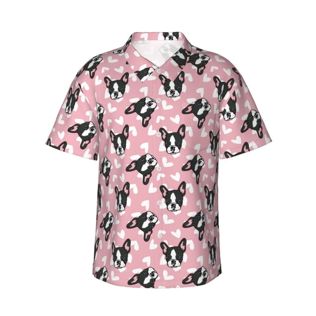 Balery French Bulldog Camisas hawaianas de manga corta para hombre, camisas playeras de corte holgado, camisas de vacaciones con botones,X-Large