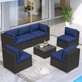 thumbnail image 2 of SOLAURA 7-Piece Outdoor Patio Furniture Set Wicker Rattan Sectional Sofa Patio Conversation Sets, Dark Blue, 2 of 8
