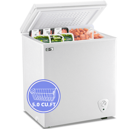 WANAI 5.0 Cu.ft Chest Freezer Compact Deep Freezers with 7 Thermostat White Freezer Freestanding with Storage Basket for Home Kitchen Office Bar # NB-BCBD-110-WHITE