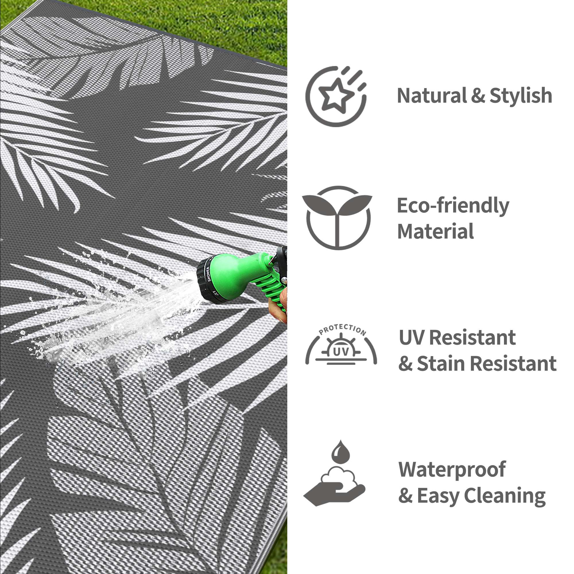 Deorab 6'x9' Waterproof Reversible Outdoor Rug, Gray photo 6