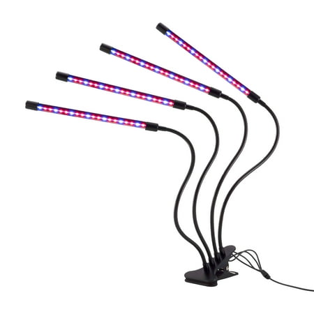 Great Value 4-Head Flexible LED Clamp Grow Light, 20W Selectable Spectrum