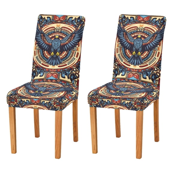 Yayeee 2 Pack Dining Chair Covers Stretch Parson Chairs Slipcovers Seat Protector, Blue Geometric Eagle