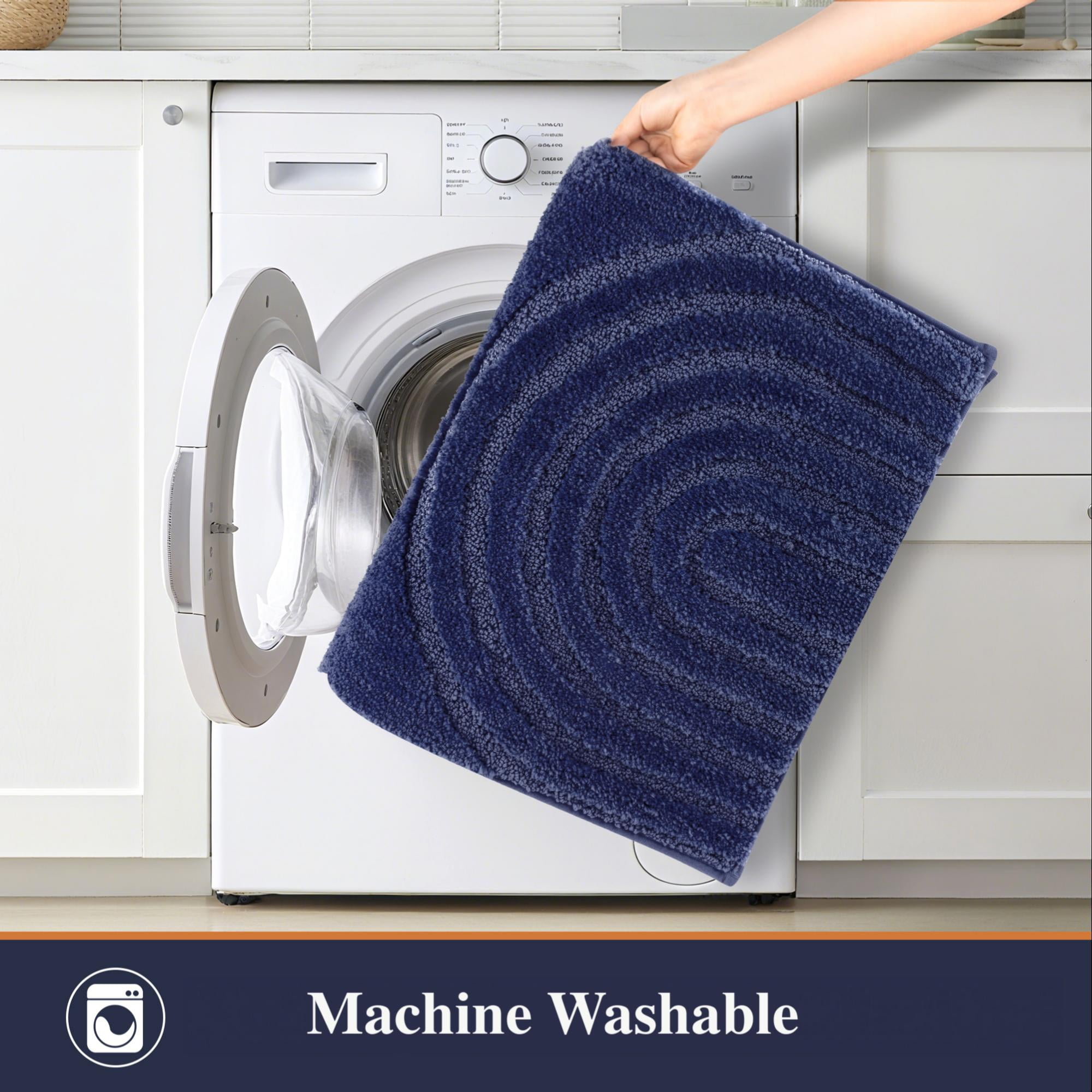 Vaukki Geometric Bathroom Rug Set of 3 Microfiber Soft Absorbent Non Slip Bath Rugs for Bathroom，(18"x26"+20"x47"+20"x24"，Dark Blue)