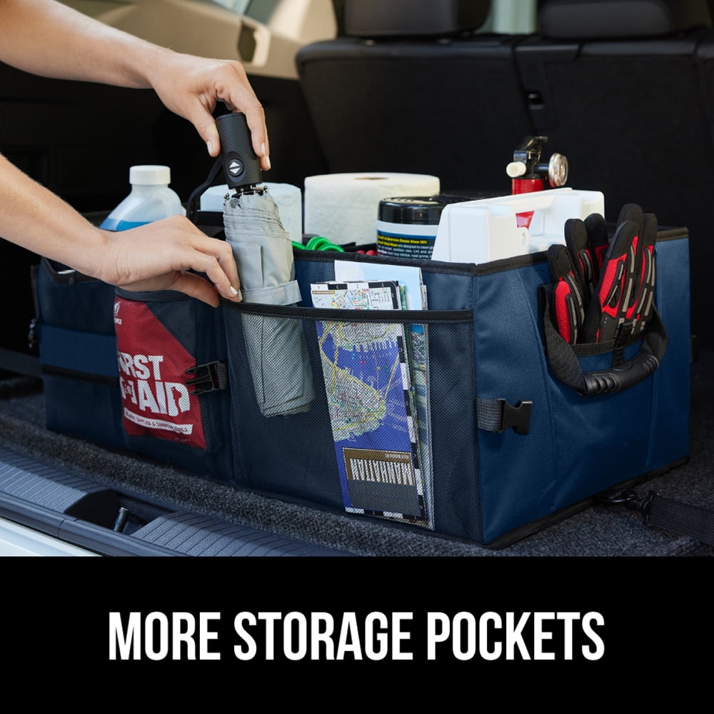 GORILLA GRIP Trunk Storage Organizer, Collapsible Container for Car Sedan or SUV, Blue