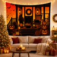 thumbnail image 3 of Dark Wooden Porch Scene with Black Cat and Pumpkins, Spooky Gothic for Halloween Fans, Carved Jack-O'-Lantern Art, Halloween Gift Tapestry Wall Hanging for Bedroom and Living Room, 3 of 7