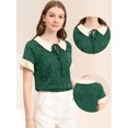 thumbnail image 2 of Blusa de lunares de manga corta con cuello Peter Pan en contraste vintage para mujer Verde oscuro S, 2 of 5