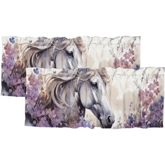 Watercolor Horse Curtain Valances Farm Animal Purple Lavender Privacy Window Valances for Living Room Kitchen 54 by 18 in, 2 Panel