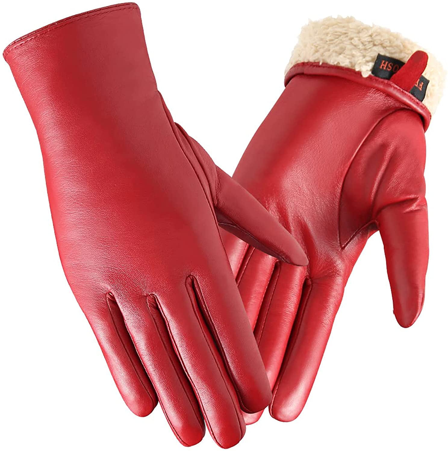 Warm Fleece Lining Touchscreen Texting Driving Winter Womens Leather Gloves 