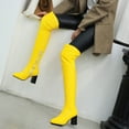 thumbnail image 2 of Boots for Women Clearance Deals! Verugu Low Heel Comfort Bootie Over-the-Knee Boots Autumn And Winter Stretch Patent Leather Thin Thick High-heeled Women's Boots Candy Over-the-knee Boots Yellow 36, 2 of 3