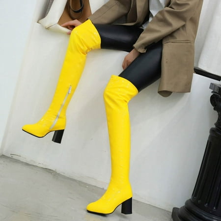 

Yoslce Tall Boots For Women Autumn And Winter Stretch Patent Leather Thin Thick High-Heeled