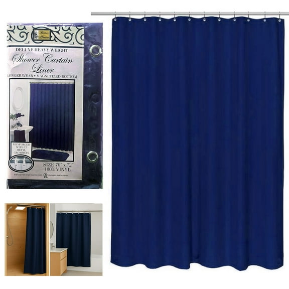 1 Heavy Duty Navy Blue Magnetized Shower Curtain Liner Vinyl Waterproof 70"X72"