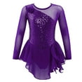 thumbnail image 2 of Eandarui Kids Girls Long Sleeve Sequin Mesh Ice Skating Dress Ballet Lyrical Dance Dress Gymnastic Purple 10, 2 of 5