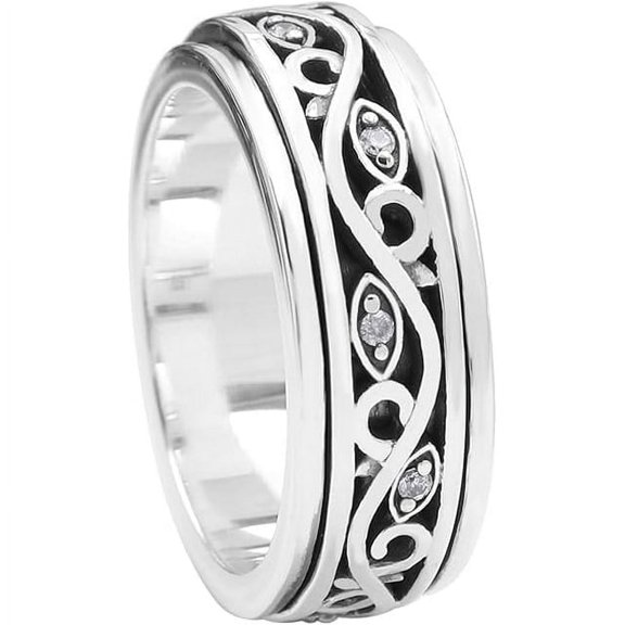 Spinner Ring Brand 925 Sterling Silver Swarovski Crystal Ring for Women US-6