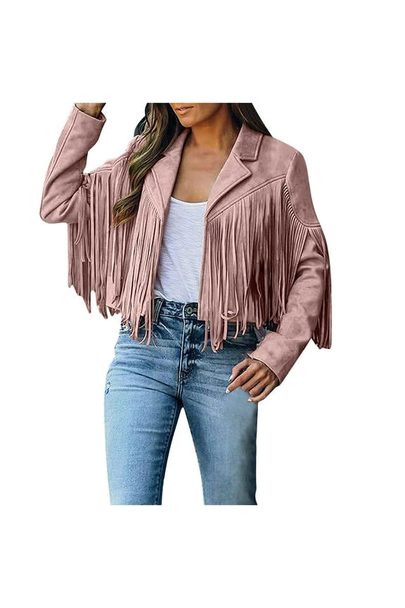 Winter Coat For Women, Fringe Open Front Cardigan Long Sleeve Drop Shoulder Top Tassel Cropped Jacket Motorcycle Jacket Winter Jacket Water repellent & Breathable