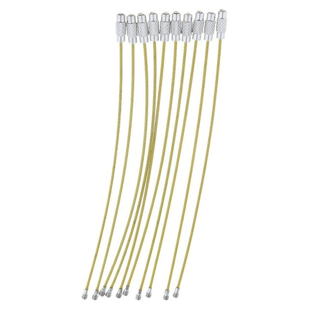 S SERENABLE 10Pcs Stainless Steel Wire Keychain Cable Clasp Key Ring Luggage Tags Loops - yellow