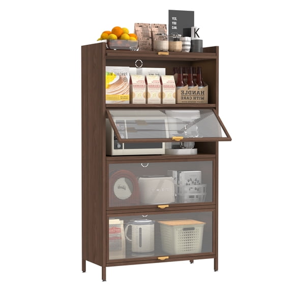 Pantry Cabinet, Kitchen Pantry Storage Cabinet, 57'' Tall Metal Display Storage Cabinet with Transparent Door, Food Pantry Cabinet for Kitchen, Dining Room ( 4-Tier )