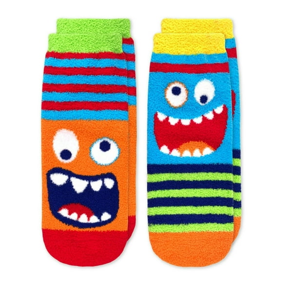 Jefferies Socks Boy's Monster Fuzzy Non-Skid Slipper Socks 2 Pair Pack