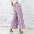 thumbnail image 5 of Idoravan Women's Plus Size Pants Clearance Women Casual Solid Cotton Linen Drawstring Elastic Waist Long Wide Leg Pants, 5 of 9