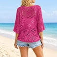 thumbnail image 4 of Women's Beige Crochet Top with V Neck Summer Crochet Long Sleeve Sexy Tops Cover Cruise Outfit, 4 of 5