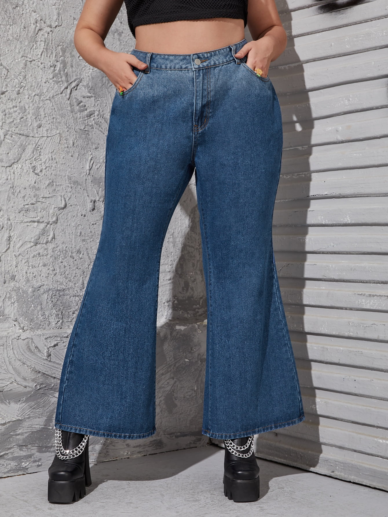 Plus Size High Waist Flare Leg Jeans 