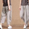 thumbnail image 2 of Women Cotton Linen Summer for Capri Baggy Cropped Harem Pants Elastic Waist Solid Color Casual Loose Ankle Length Beach Trousers with Pockets S-5XL, 2 of 4