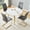 White Table+ Four Gray Chairs, variant on NYEESS 5-Piece Extendable Dining Table Set, 42"-54" Round to Oval White Faux Marble-Textured MDF Top & Gold Metal Legs, Modern Kitchen Table Set with 4 White Fabric Chairs