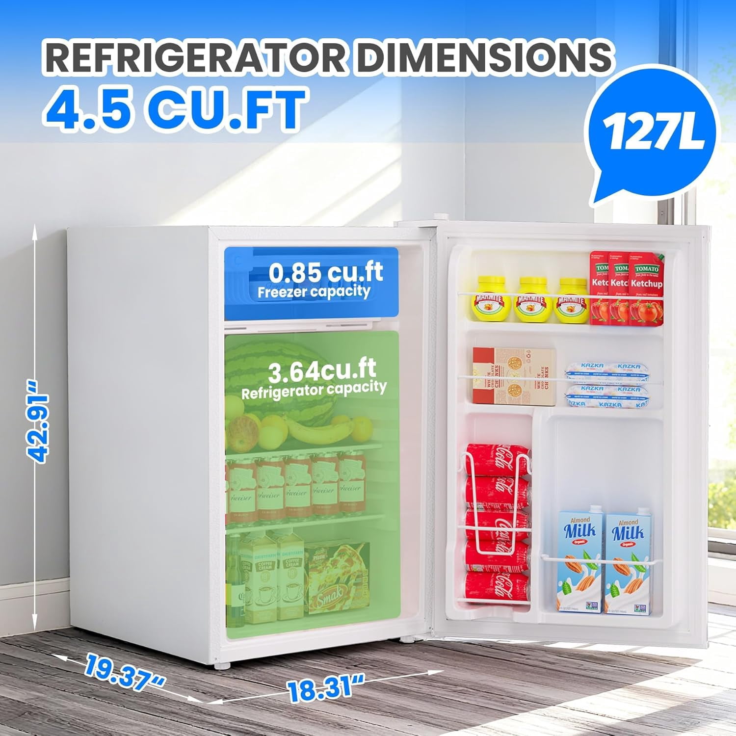 Senfot Compact Metal Household Refrigerator, Mini Fridge for Home Dorm Apartment Office Small Space Cooling White 4.5cu.ft
