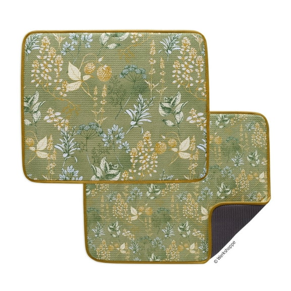 Kitchen Herbs Microfiber Dish Drying Mat,Set of 2