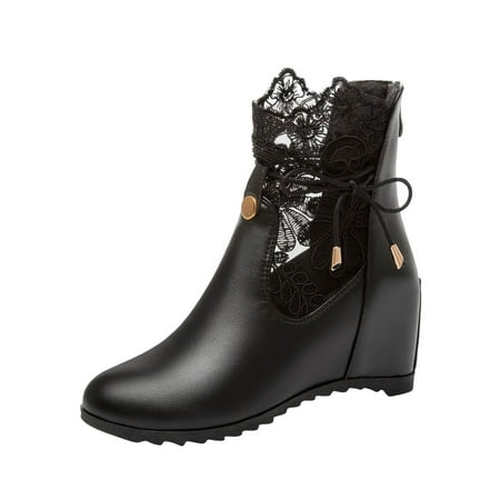 

Juebong Boots on Clearance 2023 Women s Wedge Ankle Boots Fashion Lace V Cutout Chunky Stacked Mid Heel Booties Pump Goth Short Boots For Women Bride Wedding Halloween Cosplay Party