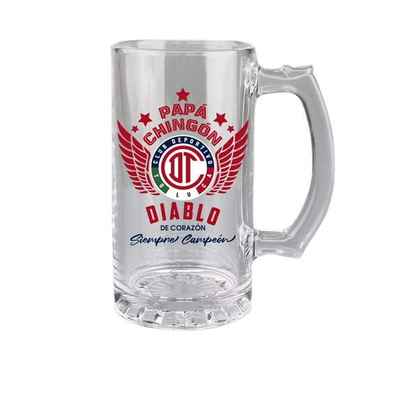 Toluca FC 16 oz Beer Glass Mug – Papá Chingón Design – Diablo de Corazón, Siempre Campeón – Soccer Gift