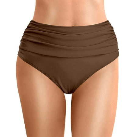 MNCEKFOD Women s Tummy Control Swim Bottoms Floral High Waist Ruched Belly Control Bikini Swim Shorts Comfortable And Stylish Bathing Suit Bottom Brown XXL