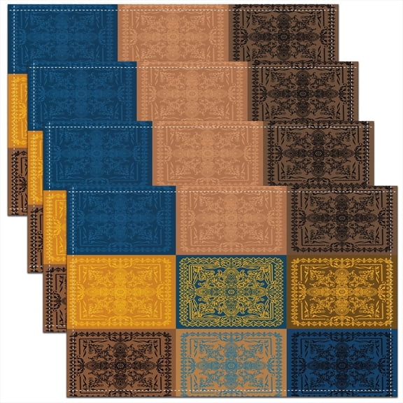 Erosebridal Tribal Damask Place Mats Set of 4 for in Door Dinning, Vintage Aztec Table Place Mats for in Door Dining, Boho Style Decor