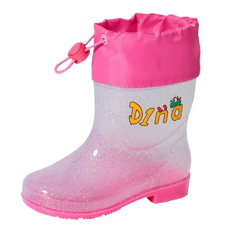 

Baycosin Children Shoes Fashion Flat Cartoon Rain Boots Can Be Tied Mouth Cartoon Transparent Outdoor Rain Boots