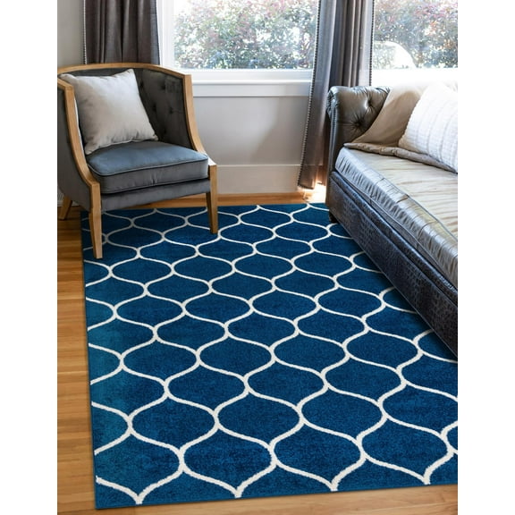 Unique Loom Trellis Frieze Collection Area Rug - Rounded (10' x 14' 1" Rectangle Navy Blue/Ivory)